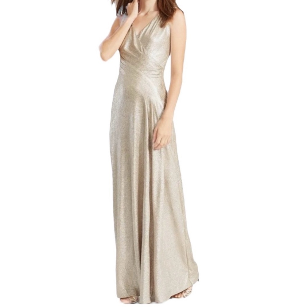 Lauren Ralph Lauren Metallic Beige and Silver Sleeveless Shoulder Maxi Dress